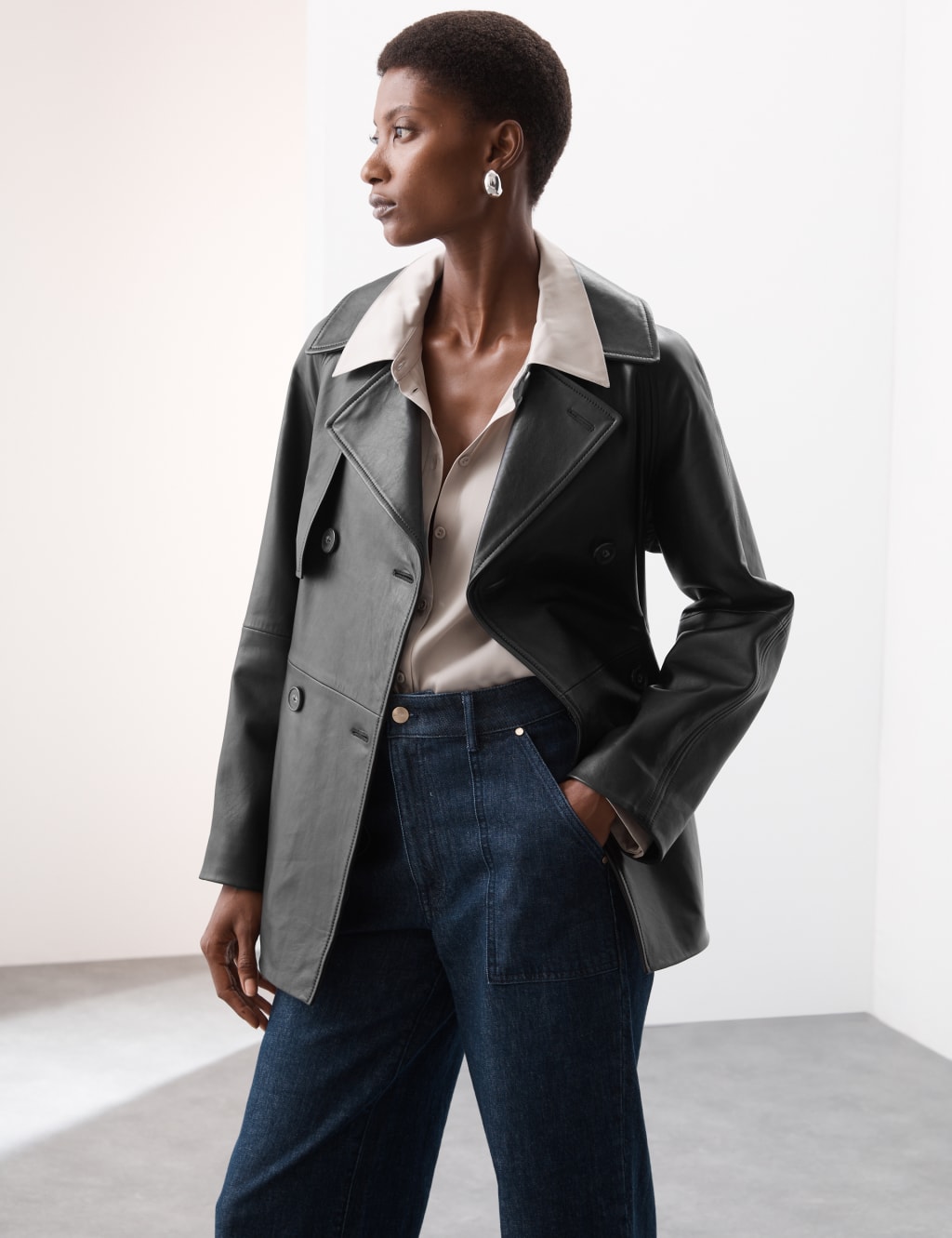 Leather belted coat top