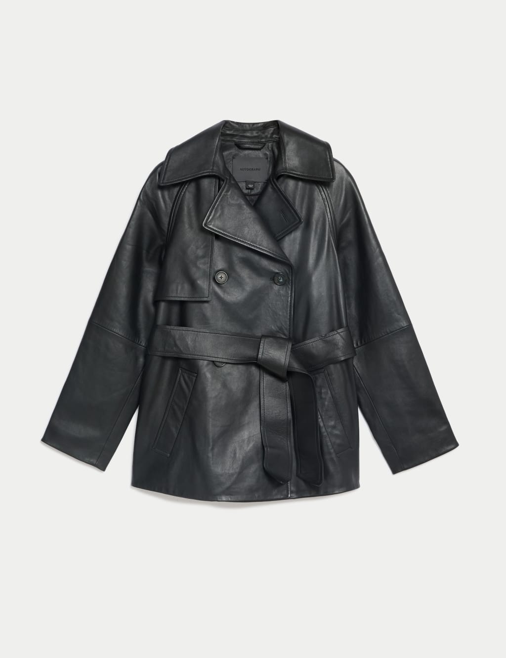 Pure Leather Belted Cropped Trench
