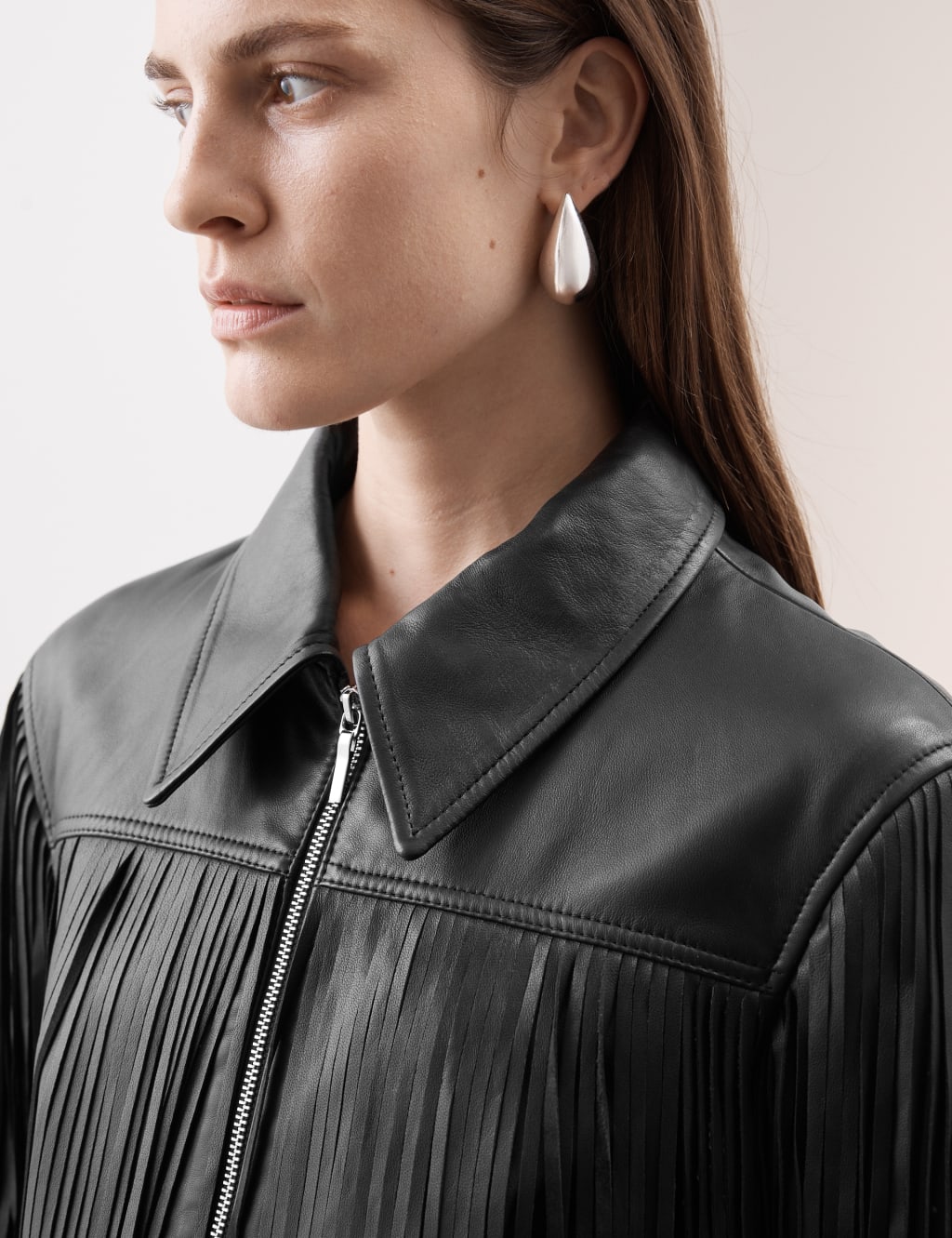 Leather Tassel Fringed Biker Jacket Autograph M S