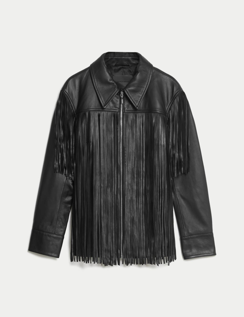 Leather Tassel Fringed Biker Jacket Autograph M S