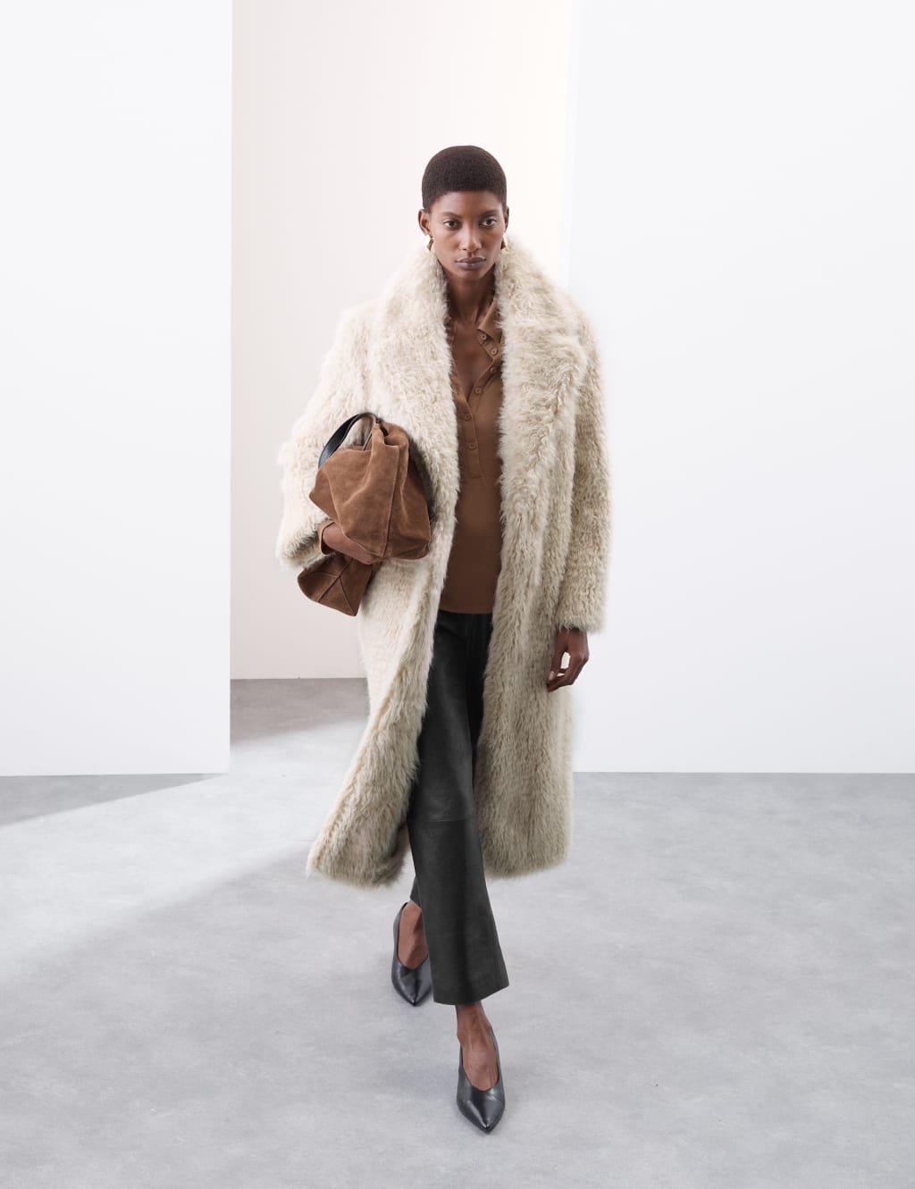 Faux Fur Revere Collar Longline Coat
