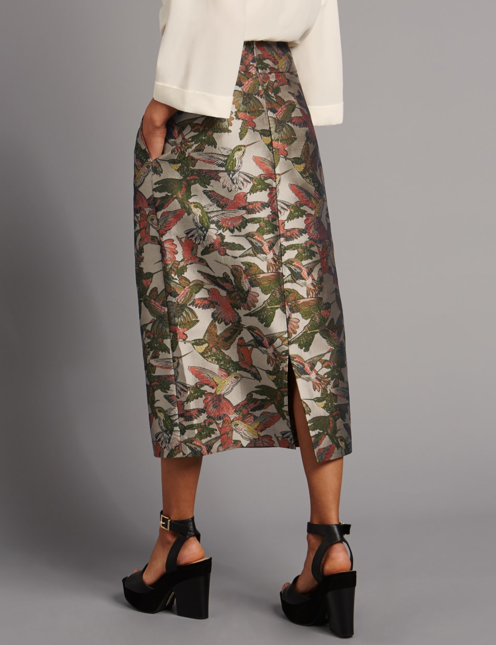 Jacquard Bird Print A-Line Midi Skirt 4 of 5