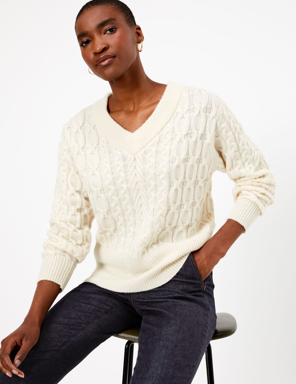 V neck cable jumper online