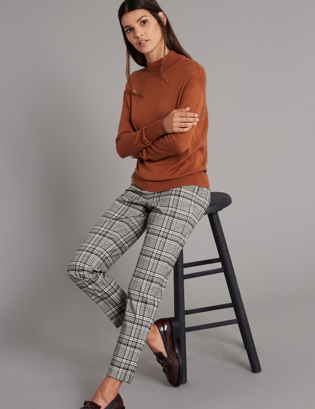 Checked slim leg trousers online
