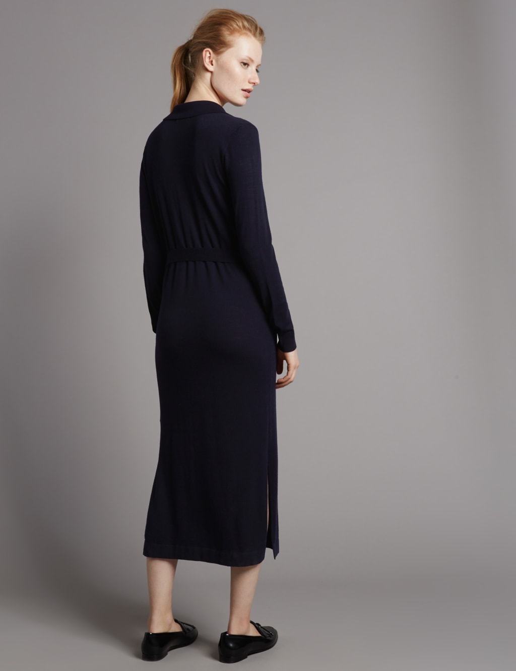 V-Neck Jumper Dress with Belt 3 of 4