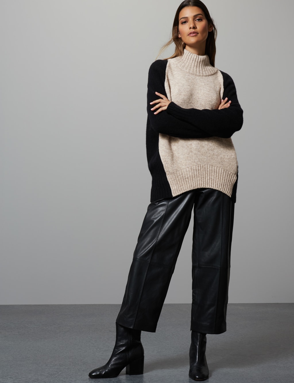 Wool Blend Colour Block Turtle Neck Jumper 1 of 4