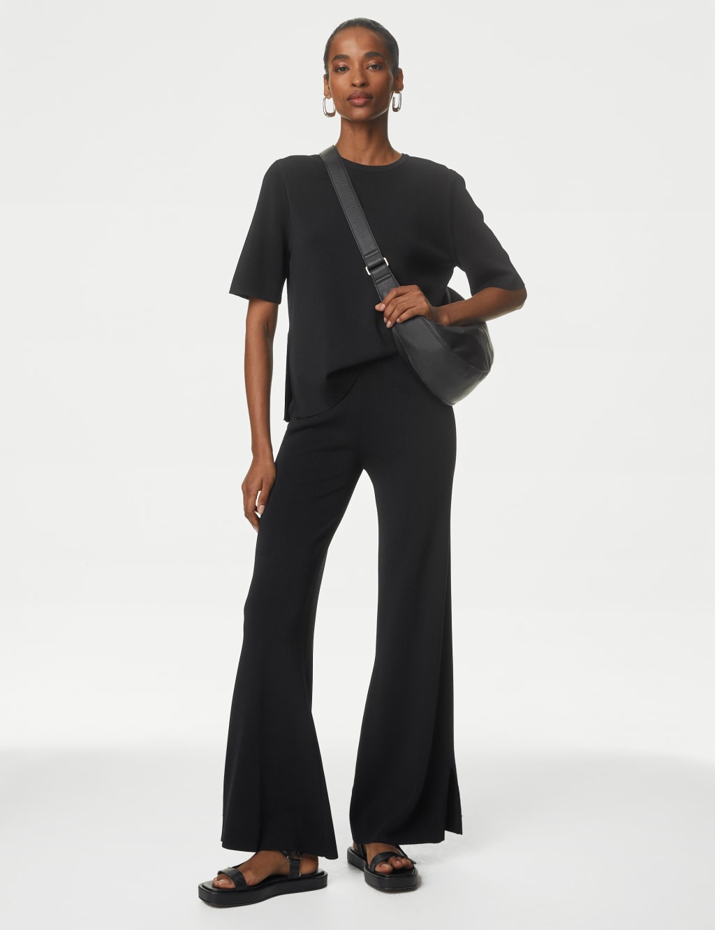 Elasticated Waist Wide Leg Knitted Trousers Autograph M S