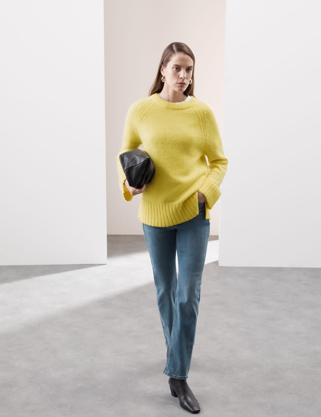 Crew Neck Longline Jumper with Mohair Autograph M S