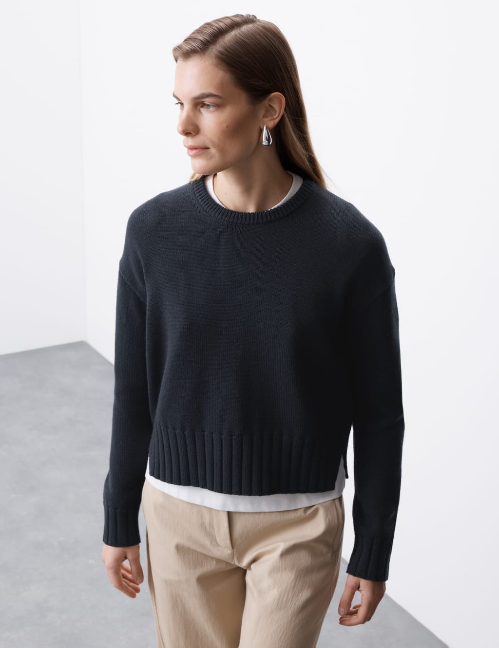 Pure Merino Wool Ribbed Crew Neck Jumper 6 of 8
