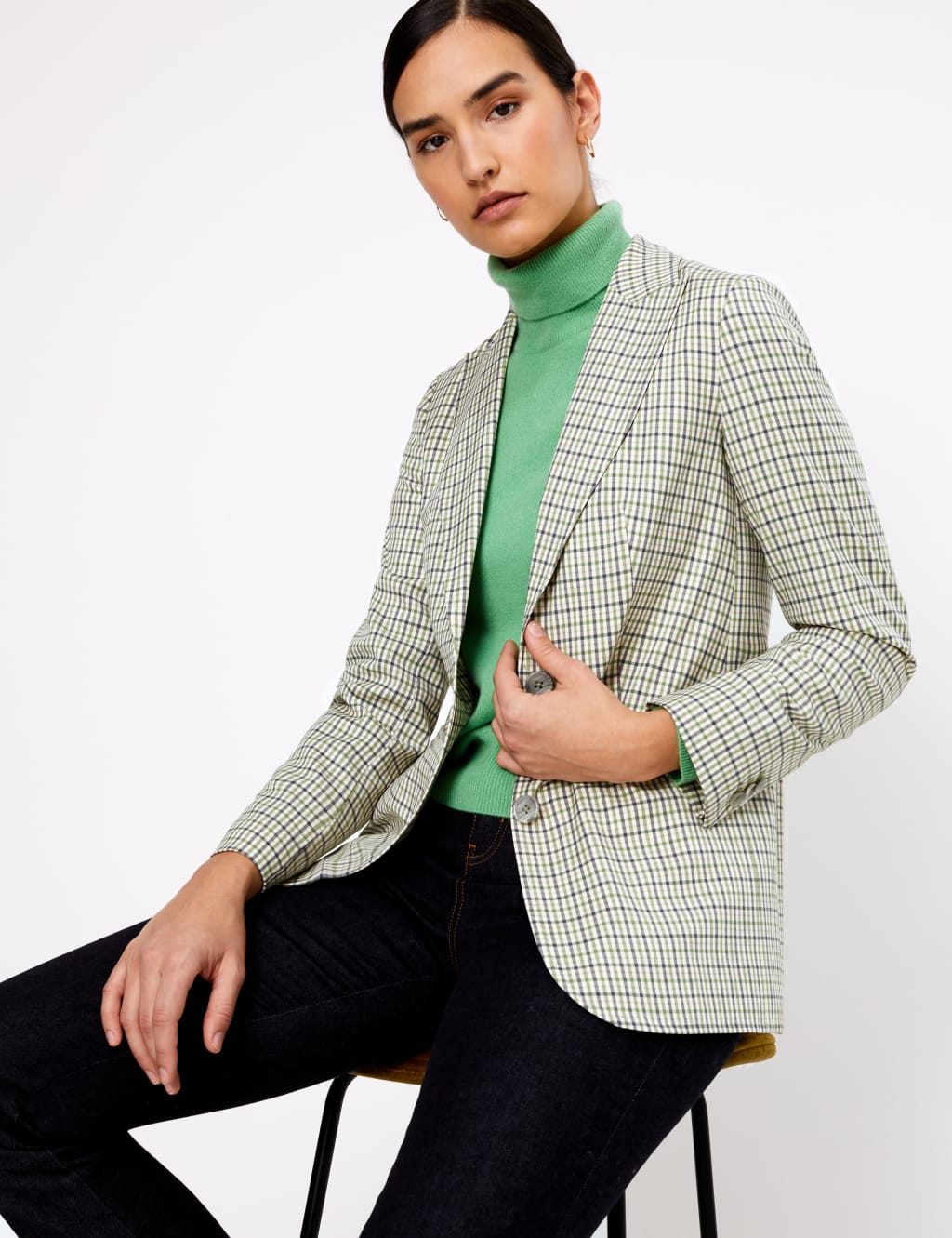 Wool Blend Checked Single Breasted Blazer 3 of 4