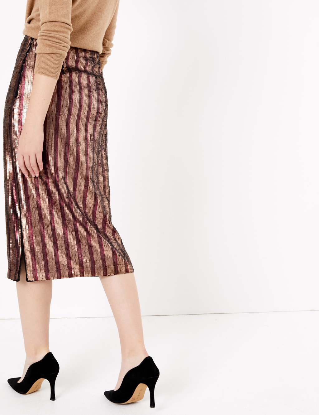 Sequin Striped Pencil Skirt Autograph M S