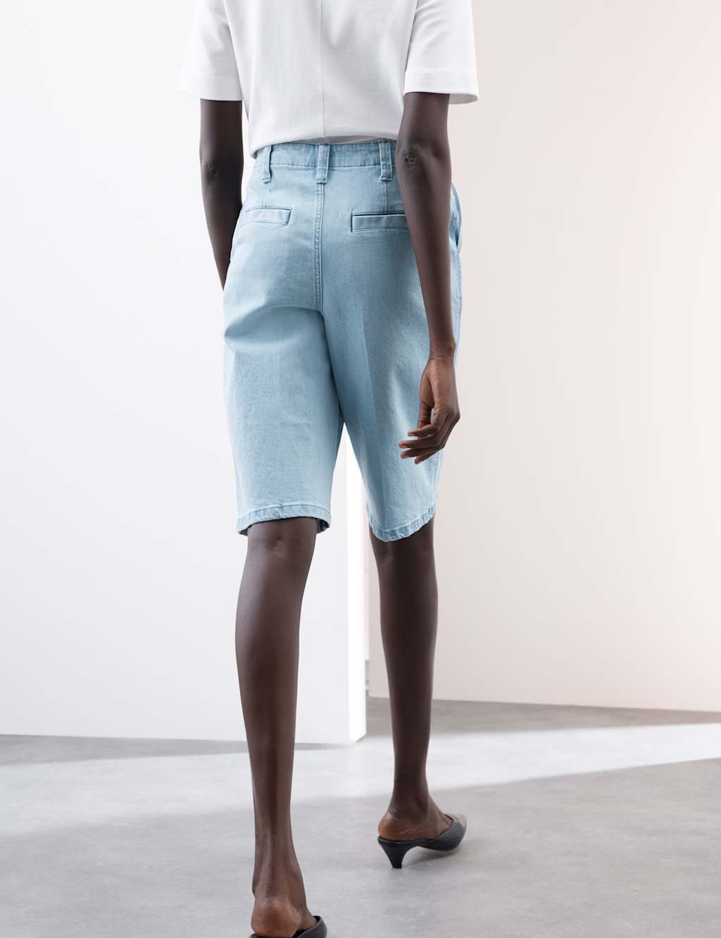 Denim High Waisted Knee Length Bermuda Shorts 3 of 5