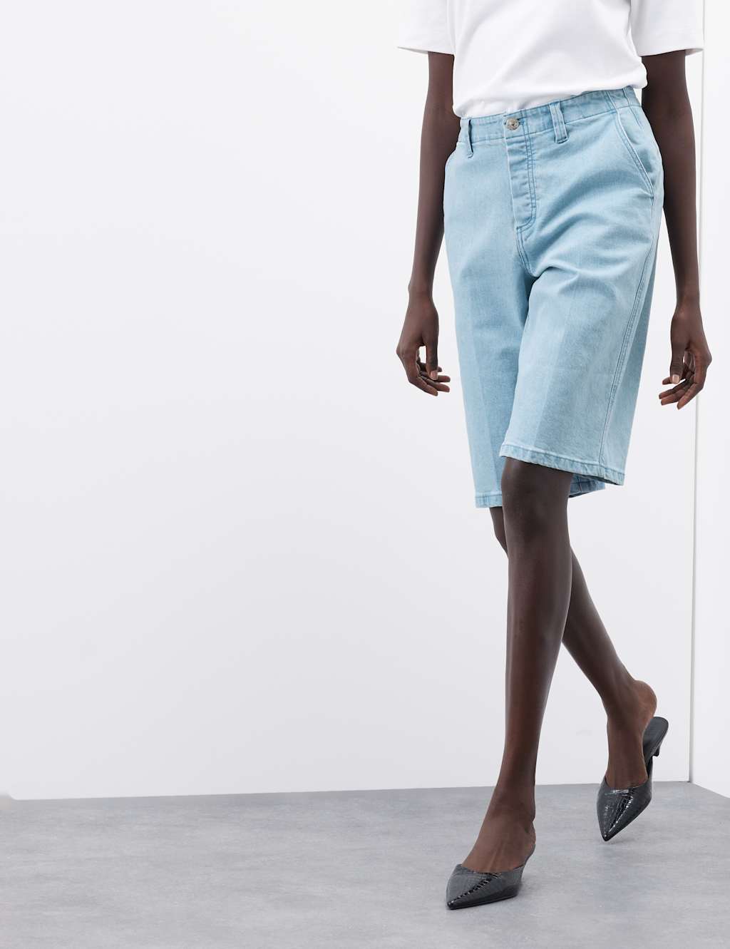 Denim High Waisted Knee Length Bermuda Shorts 5 of 5