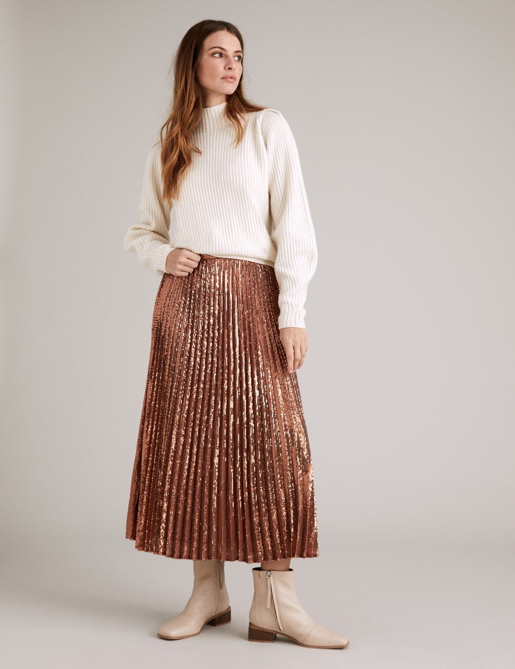Sequin Pleated Midi Skirt 3 of 5