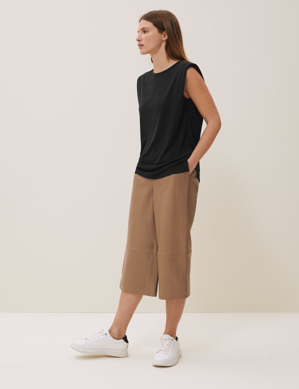 Modal Crew Neck Shoulder Pad Sleeveless Top 3 of 5