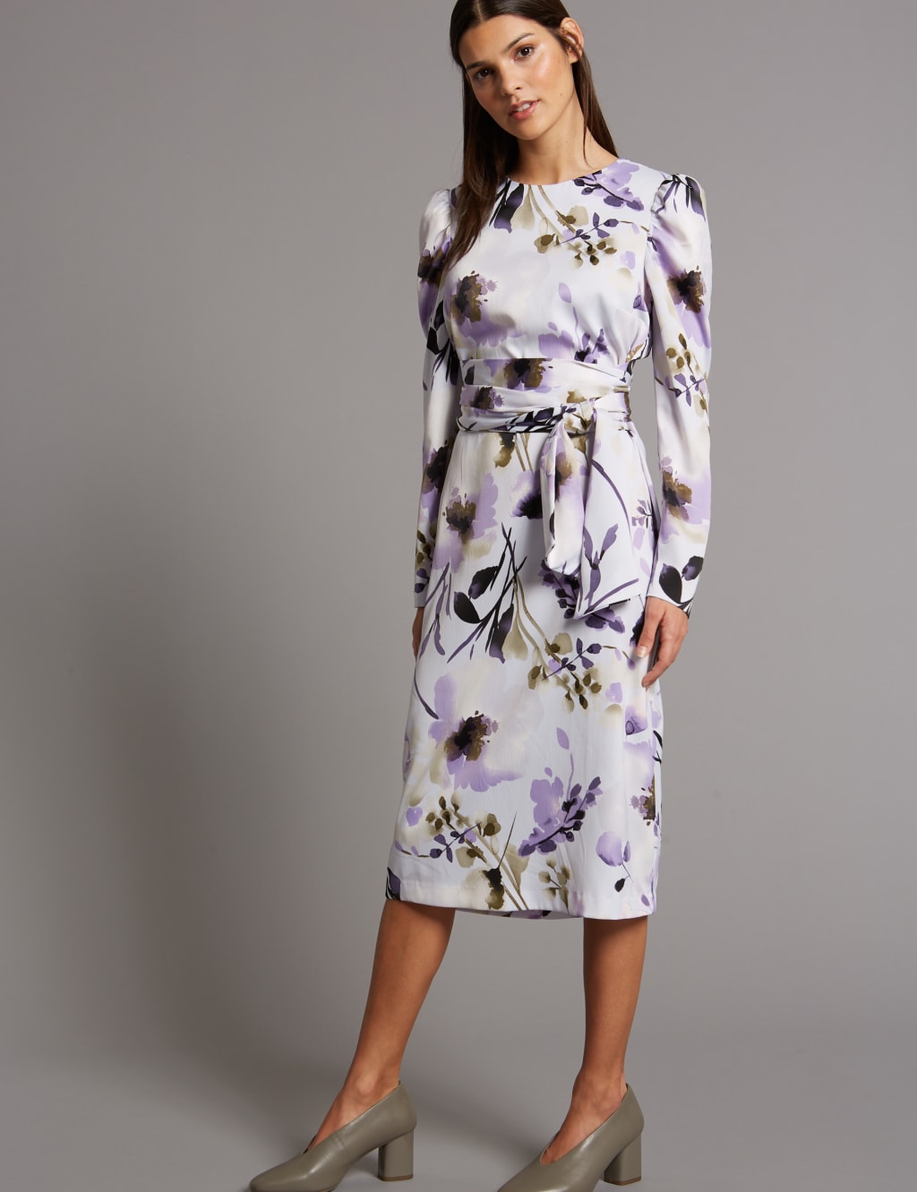 Floral Print Belted Tunic Midi Dress 1 of 5