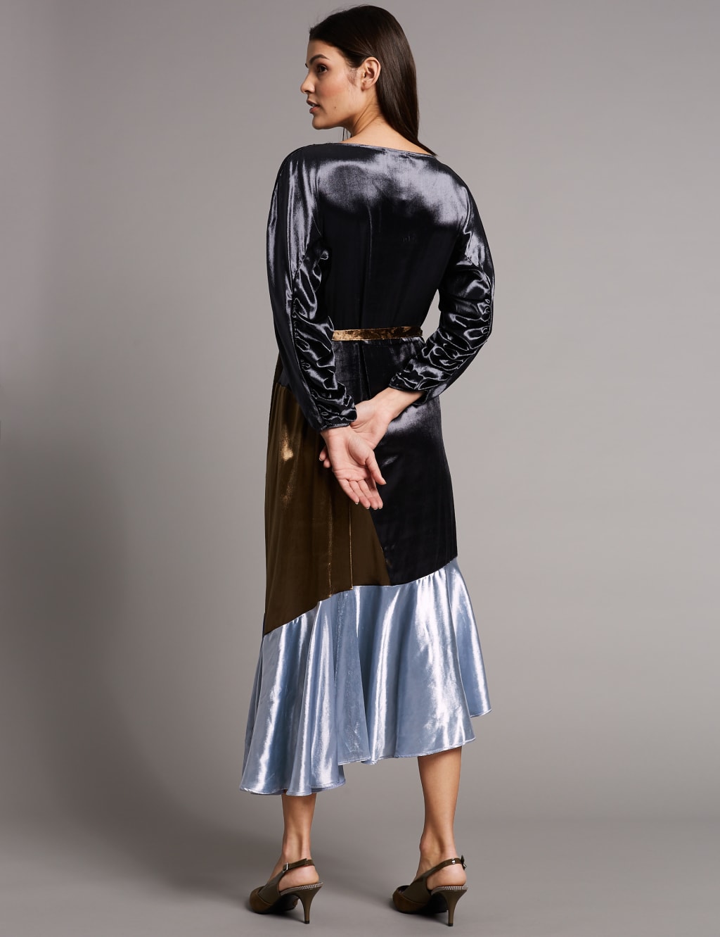 Colour Block Velvet Asymmetric Midi Dress 4 of 5