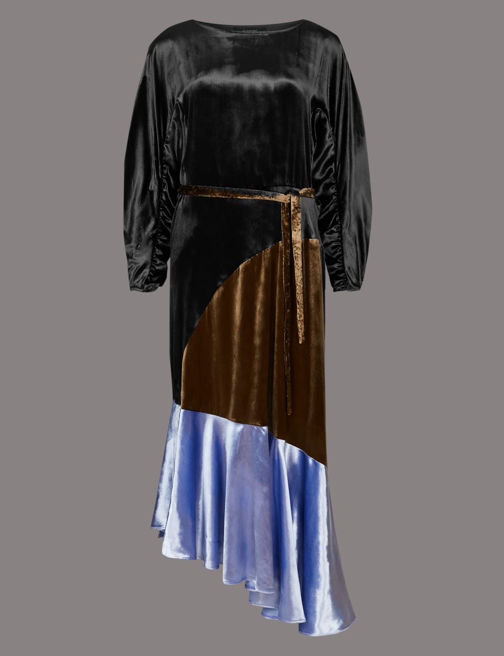 Colour Block Velvet Asymmetric Midi Dress 2 of 5