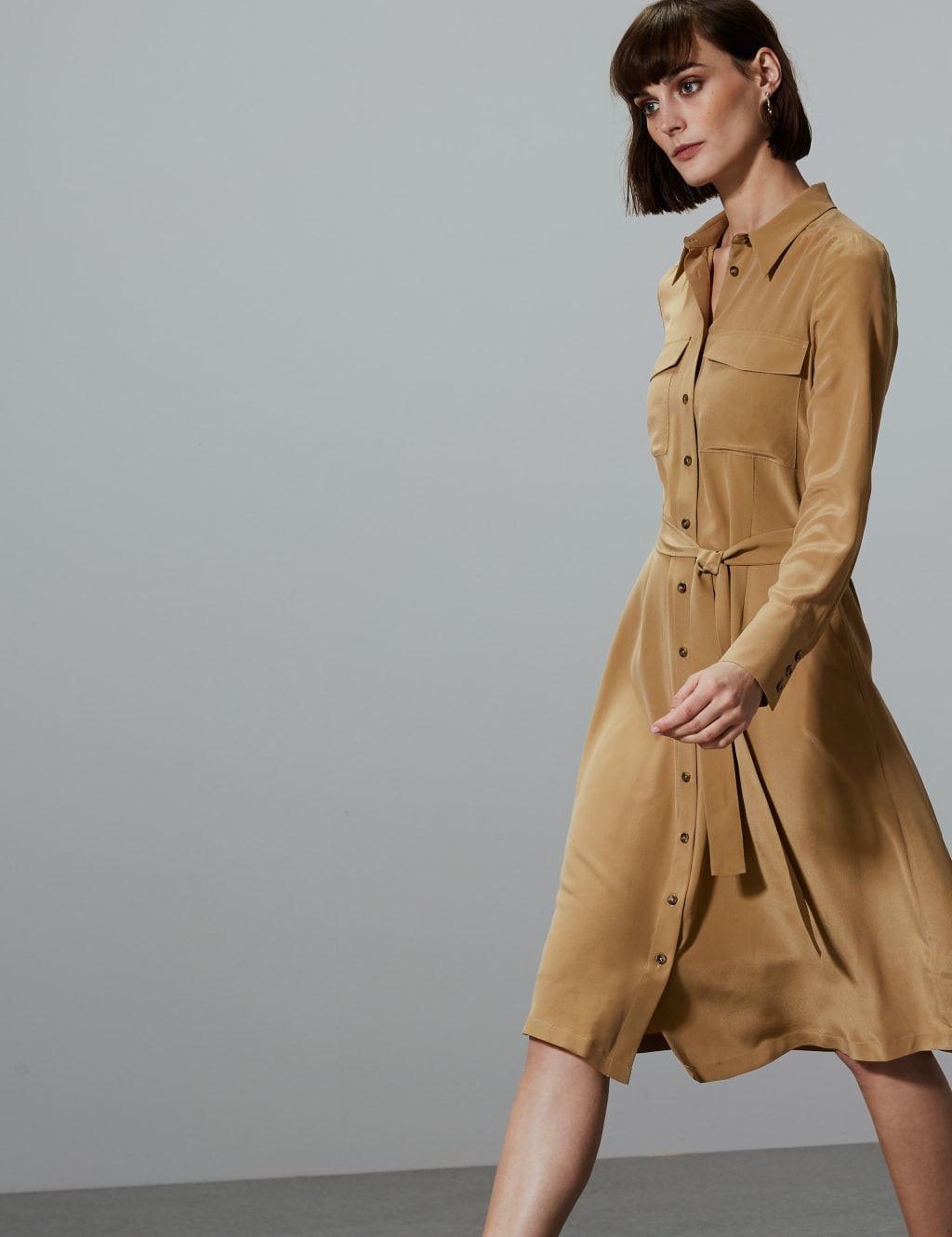 Pure Silk Patch Pocket Shirt Midi Dress Autograph M S
