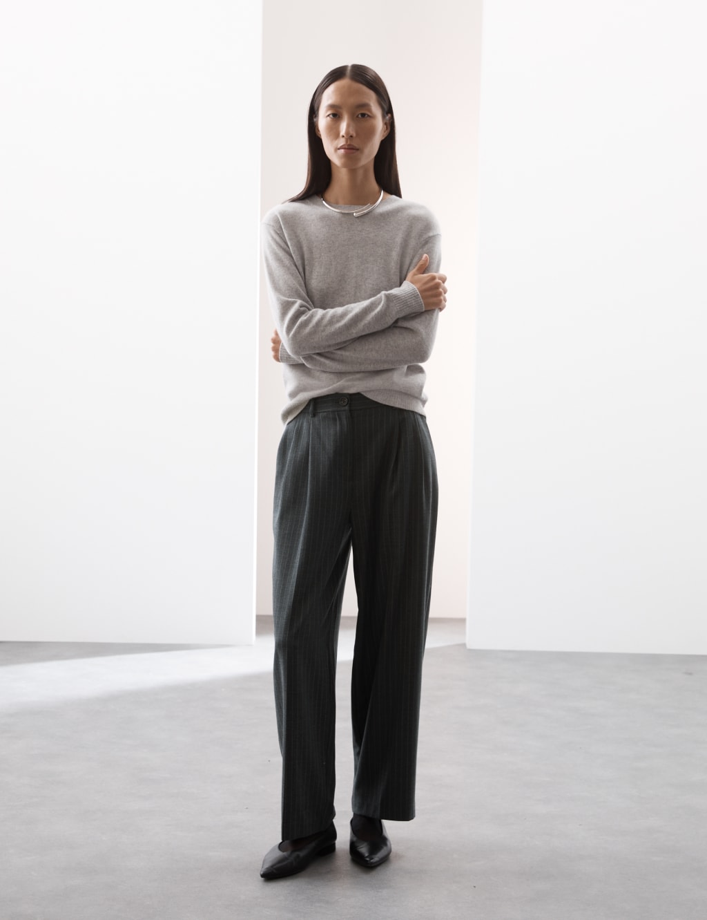 Pinstripe stretch pants cheap