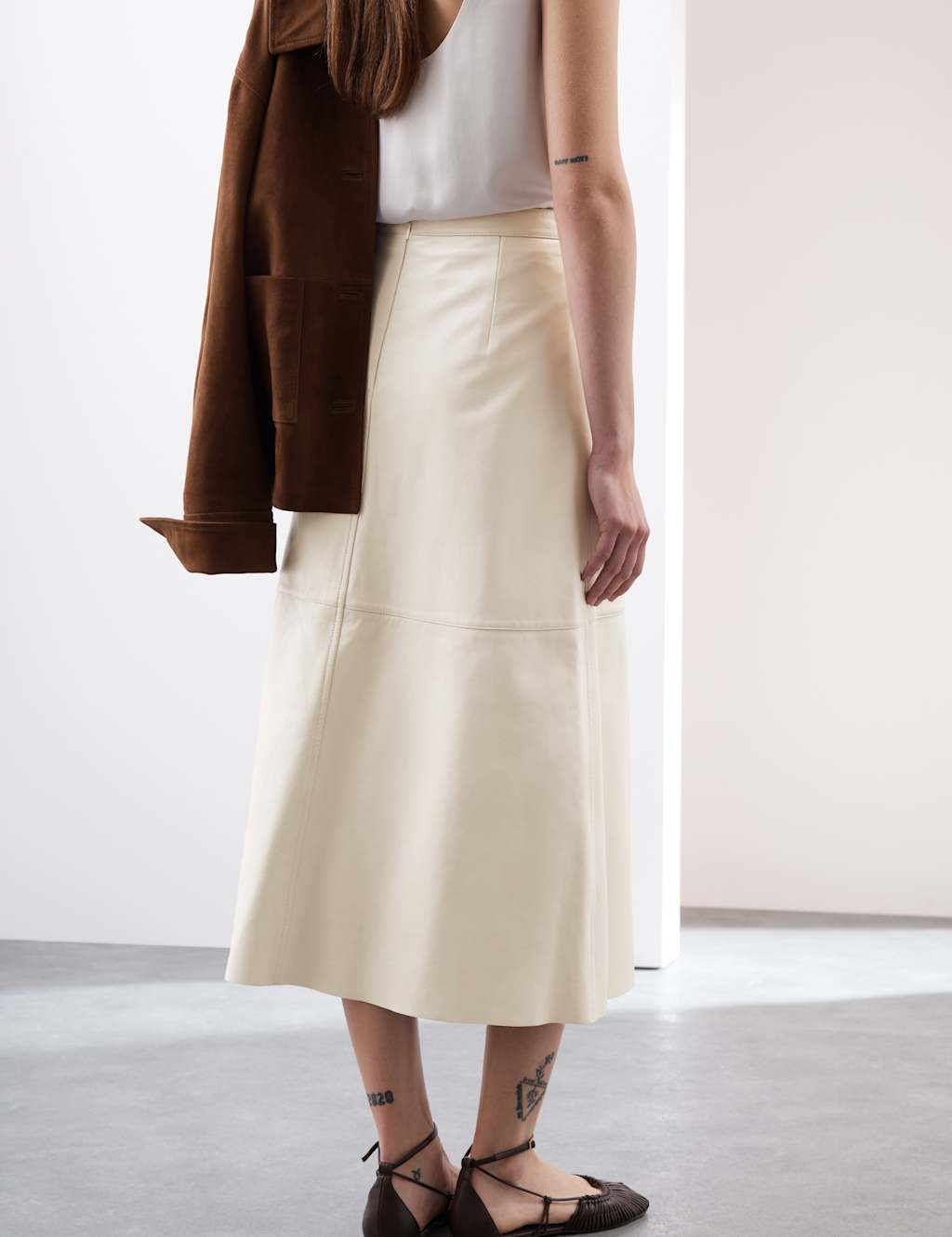 Leather Midi A-Line Skirt 6 of 6