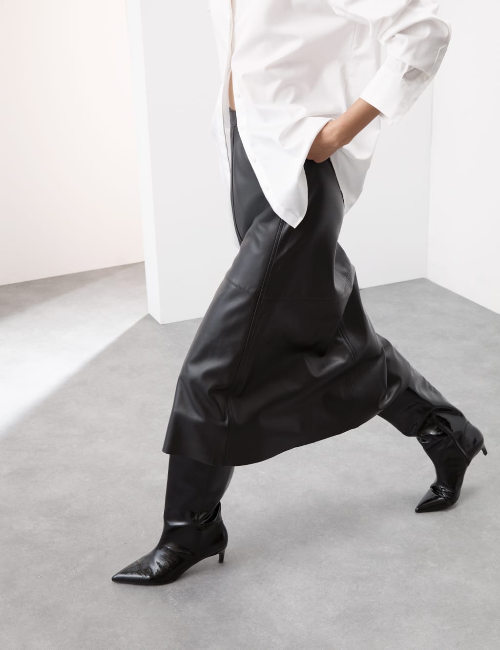 Leather Midi A Line Skirt