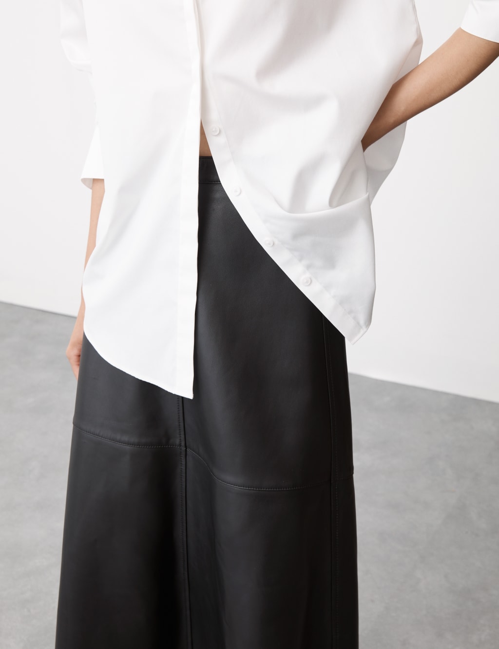 Leather Midi A Line Skirt
