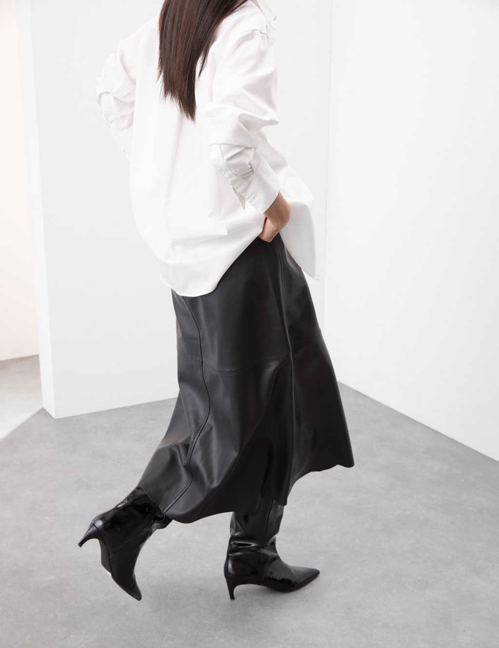 Leather Midi A Line Skirt