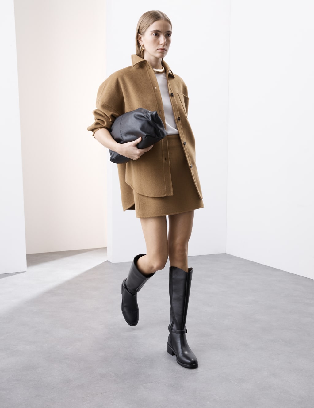 Slubbed wool-blend mini skirt
