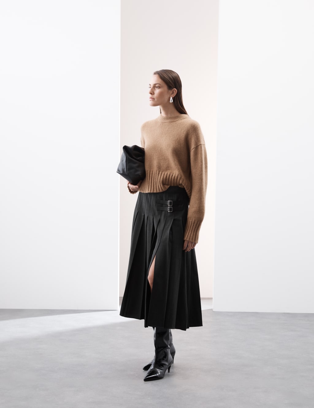 Wool Blend Pleated Midi Skirt Autograph M S
