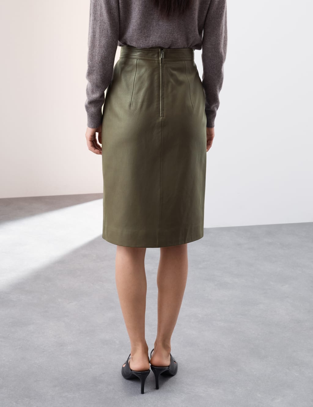 Leather Knee Length Pencil Skirt Autograph M S