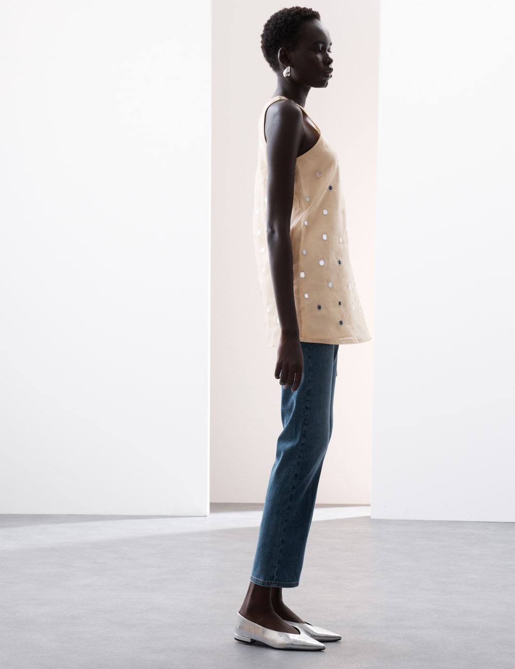 Mirror Embellished Sleeveless Longline Top 4 of 7