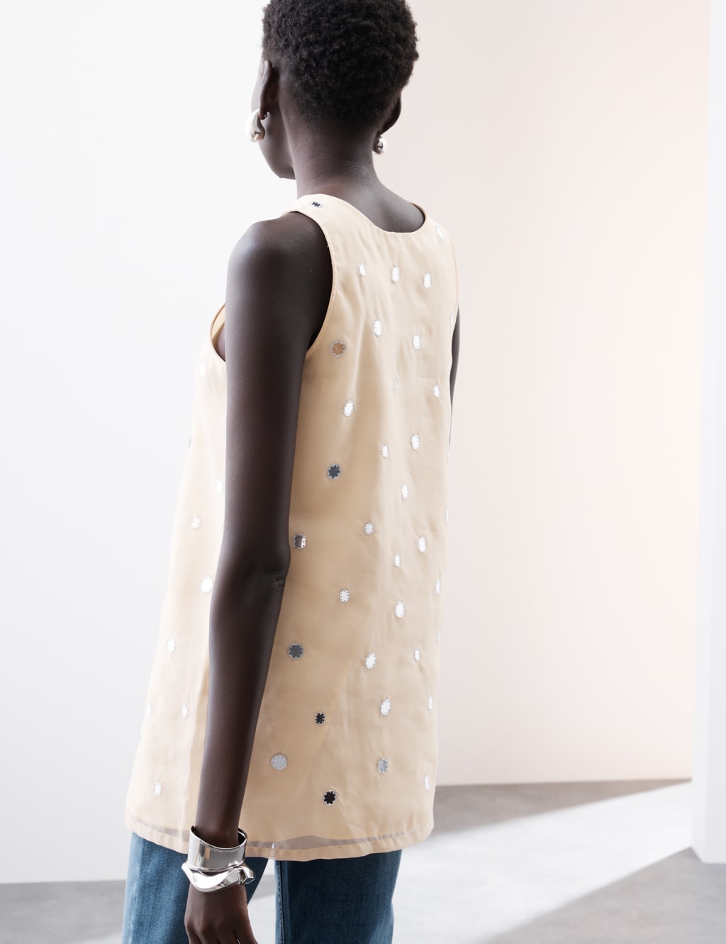Mirror Embellished Sleeveless Longline Top 6 of 7