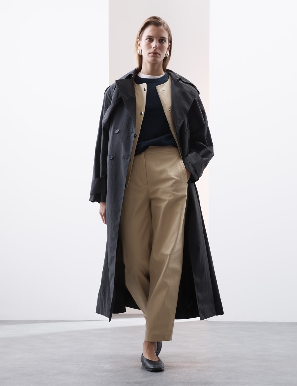 Cotton Blend Barrel Leg Trousers 3 of 5