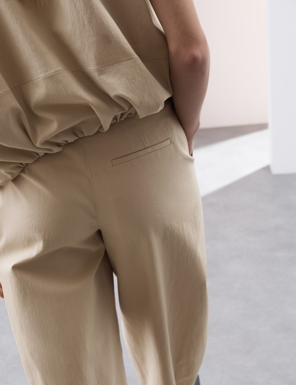 Cotton Blend Barrel Leg Trousers 4 of 5