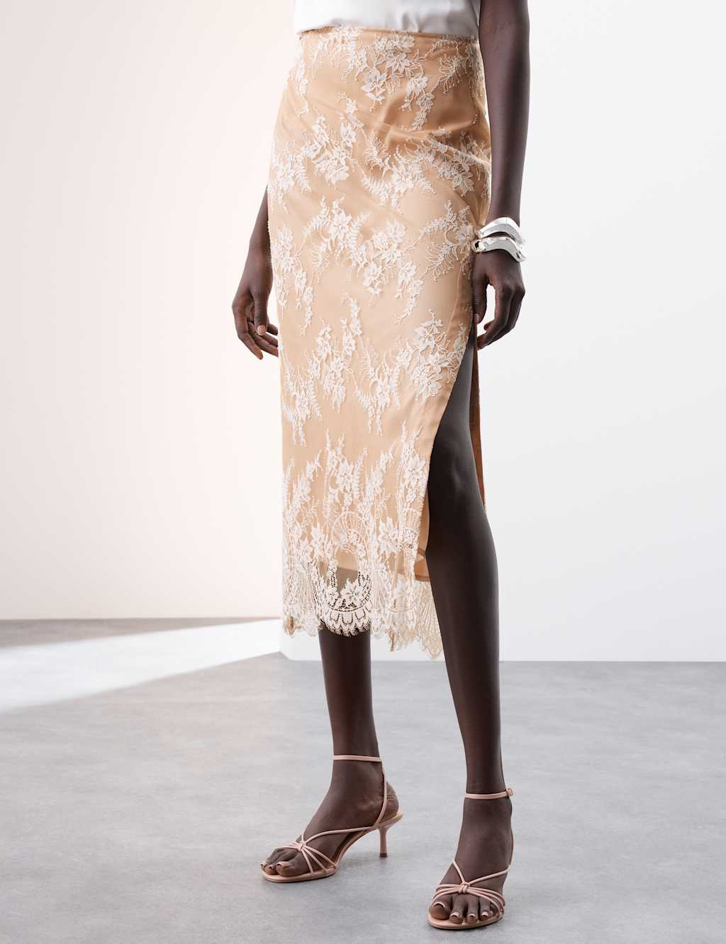 Lace Side Split Midi A-Line Skirt 5 of 5