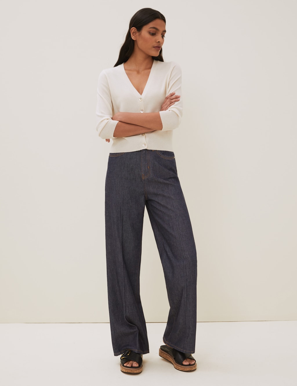 High Waisted Wide Leg Jeans with Silk 1 of 7