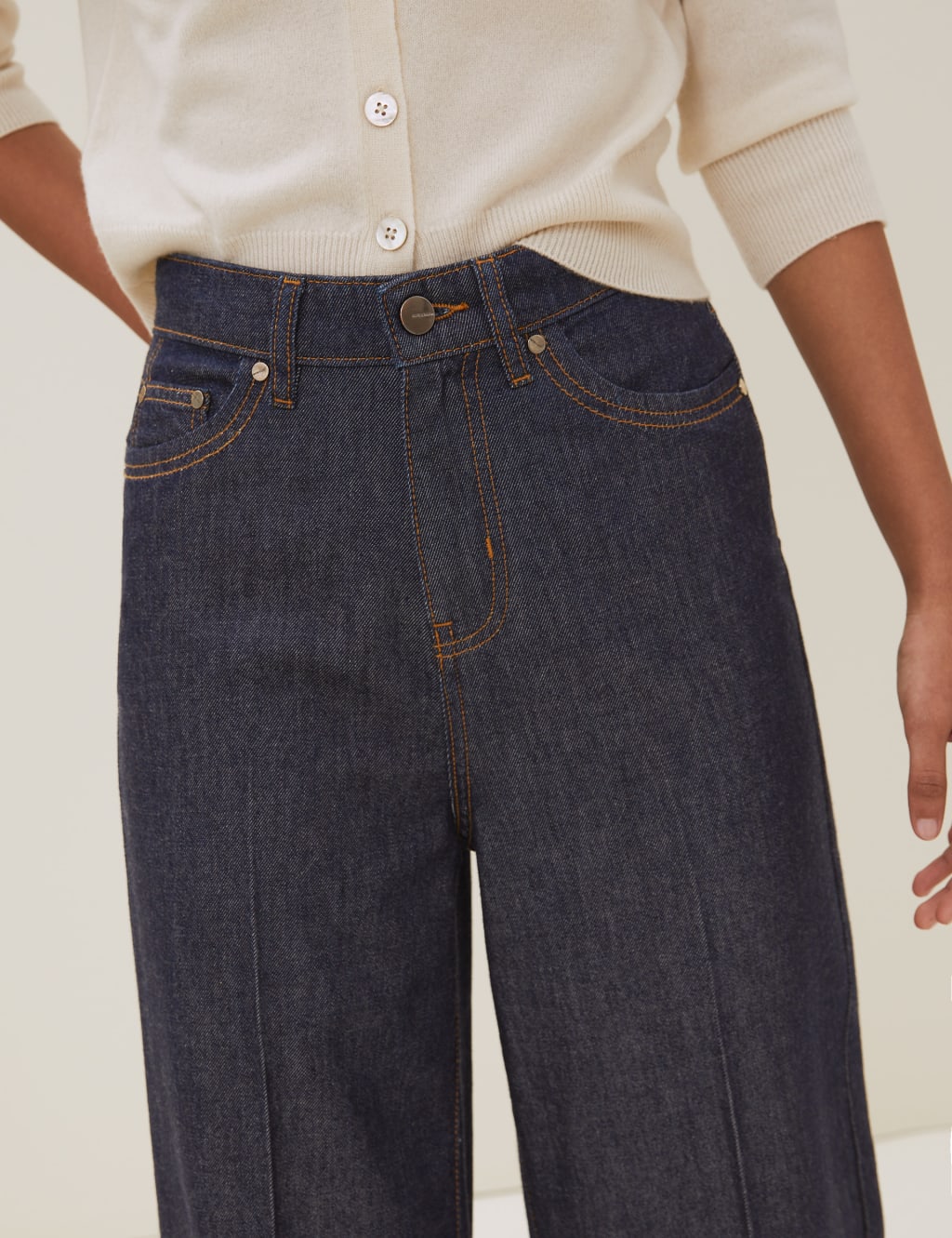 High Waisted Wide Leg Jeans with Silk 3 of 7