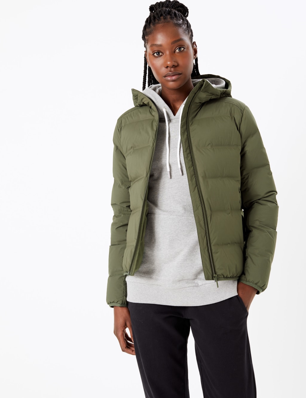 Feather hooded jacket on sale