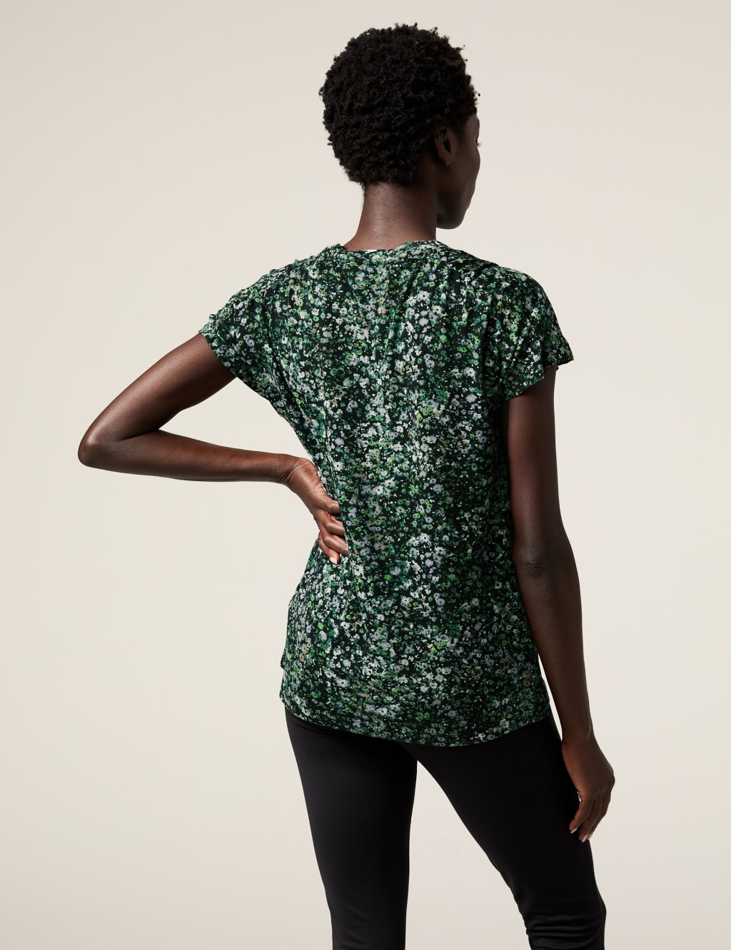 Printed Scoop Neck Short Sleeve Yoga Top