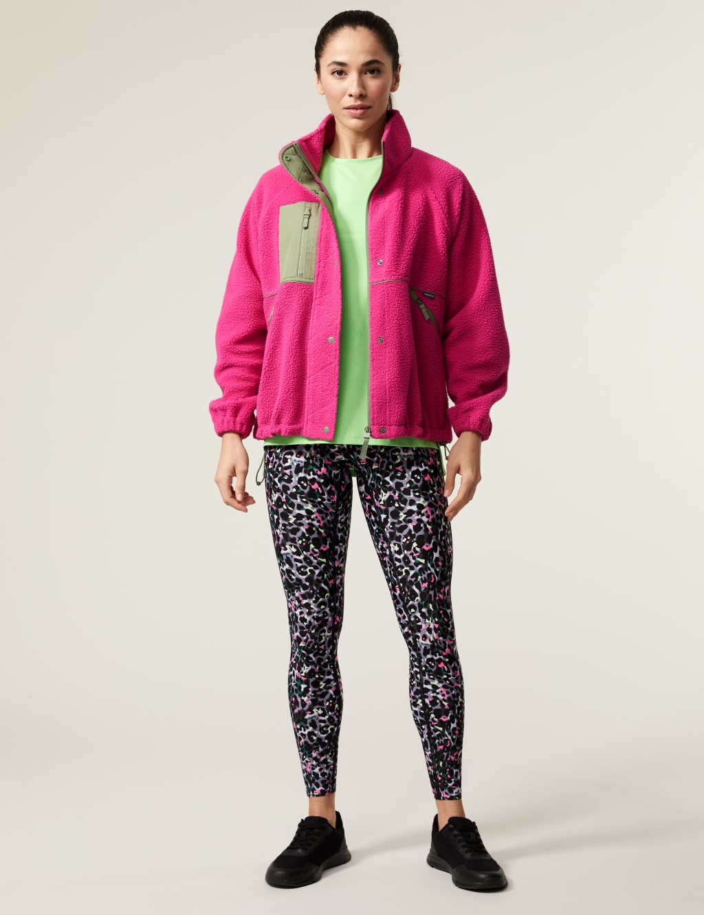 Borg Zip Up Fleece Cropped Jacket Goodmove M S