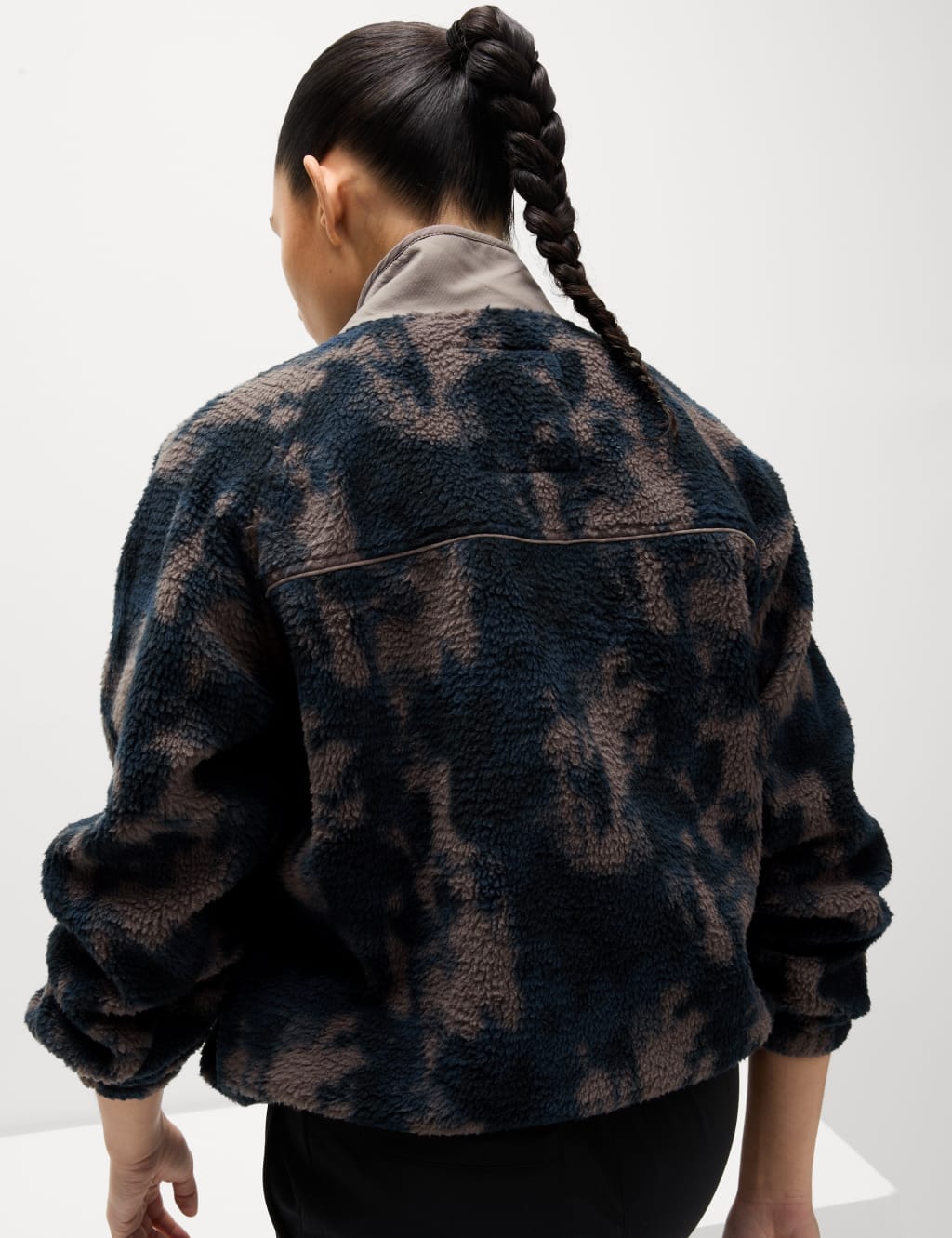 Borg Zip Up Printed Funnel Neck Fleece Jacket Goodmove M S