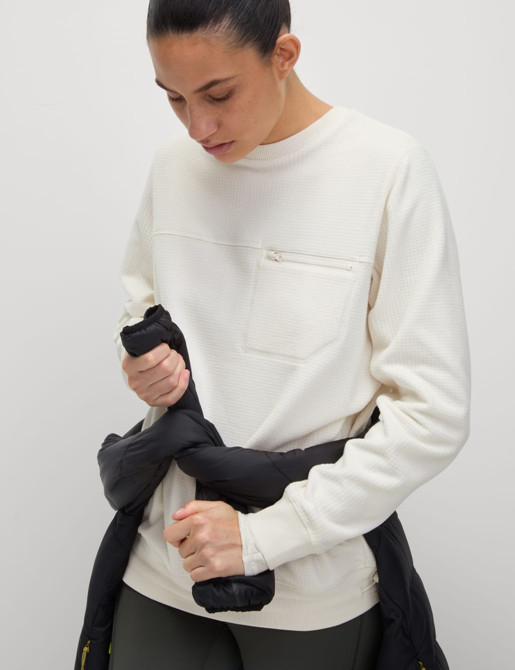 Textured crew neck sweatshirt deals