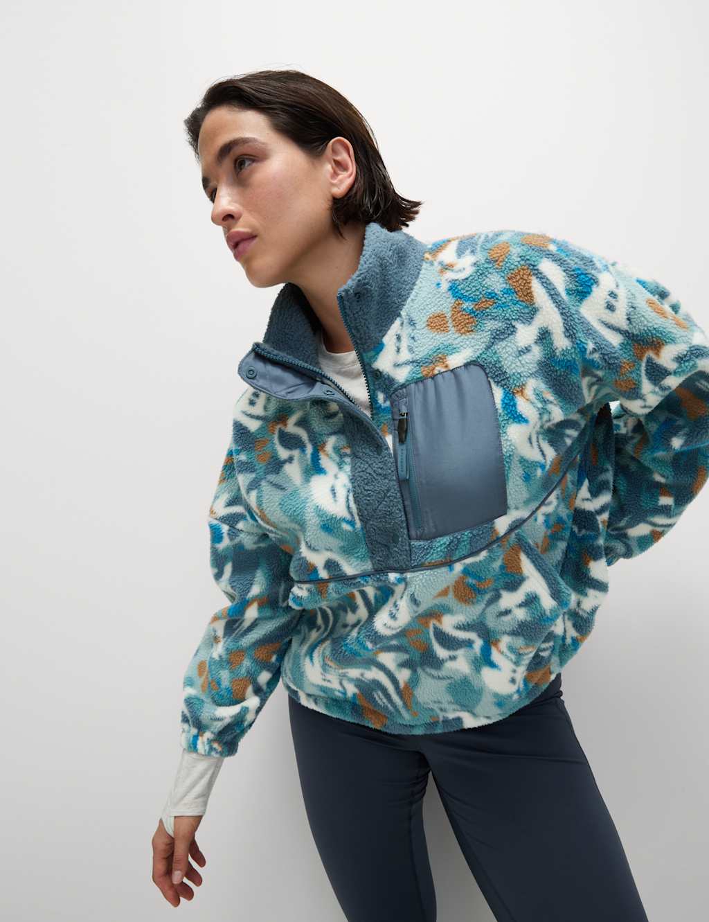 Borg Half Zip Printed Funnel Neck Fleece | Goodmove | M&S