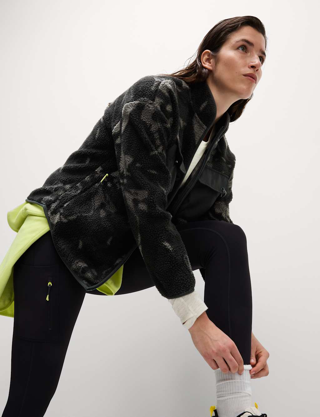 Borg Printed Funnel Neck Zip Up Fleece Jacket 1 of 6