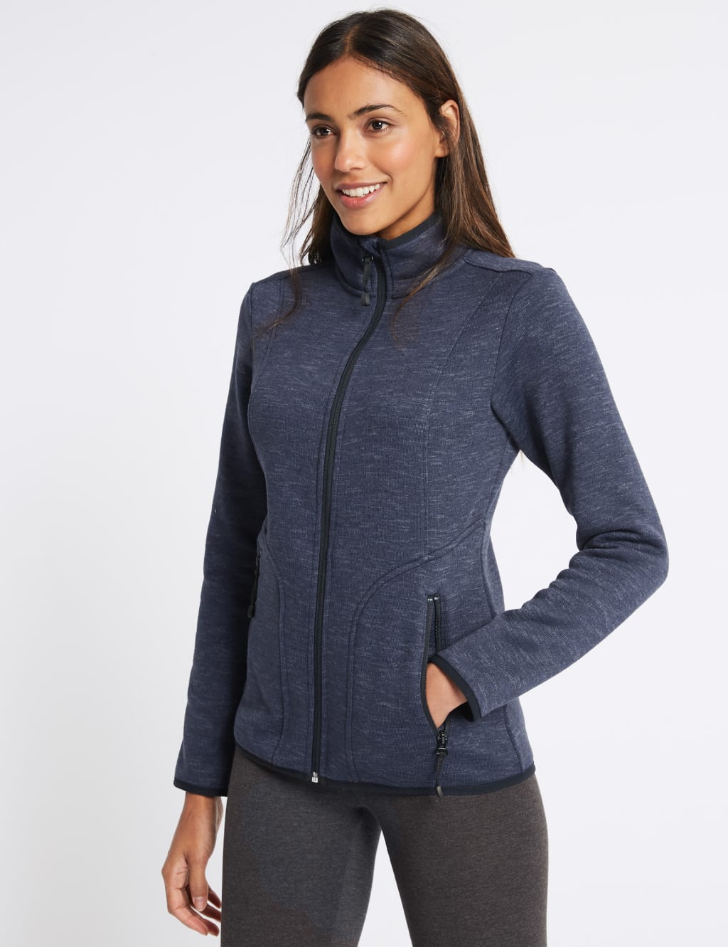 Knitted Contrasting Edge Fleece Jacket M S Collection M S