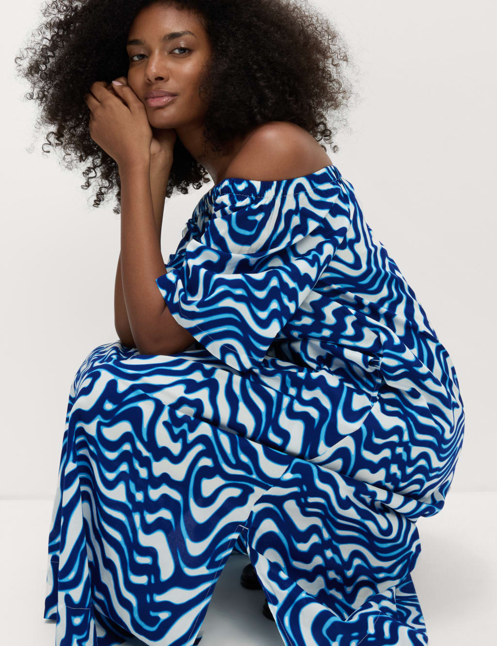 Pure Cotton Printed Bardot Beach Dress 3 of 6