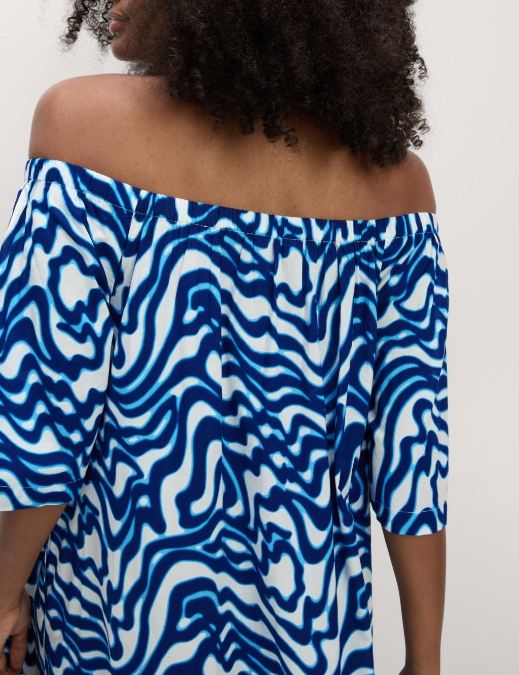 Pure Cotton Printed Bardot Beach Dress M S Collection M S