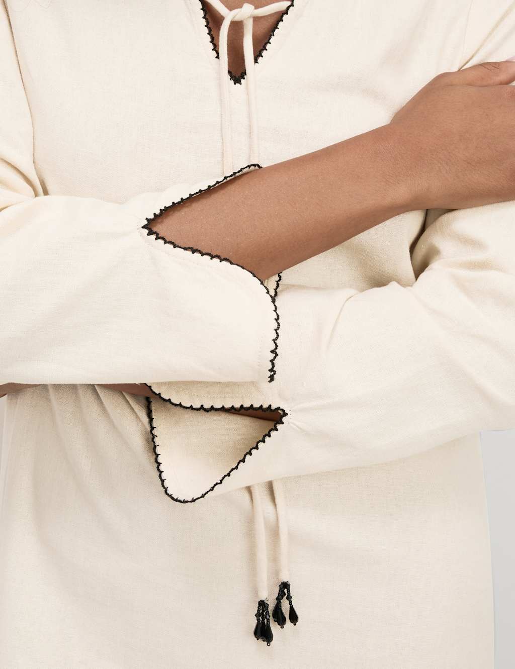 Linen Rich Embroidered Midi Shift Dress 5 of 6