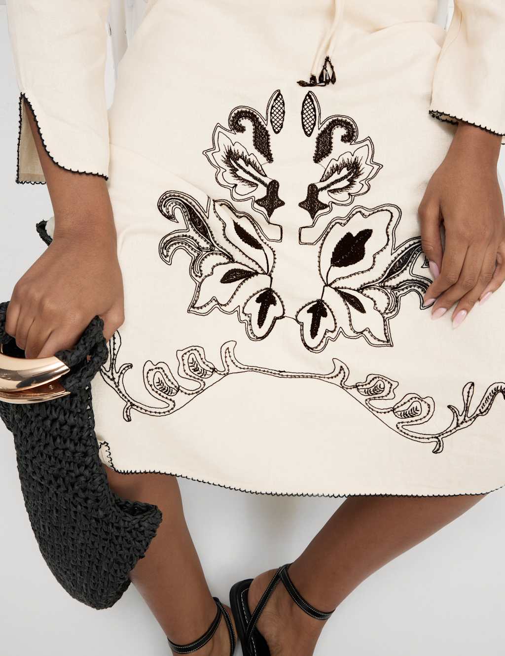 Linen Rich Embroidered Midi Shift Dress 6 of 6